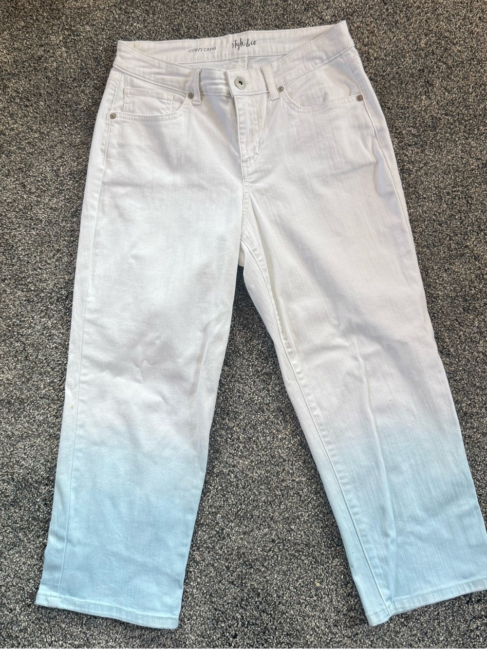 White Denim Cropped Curvy Capris w/Blue Ombre' Hem By Style&Co sz 4